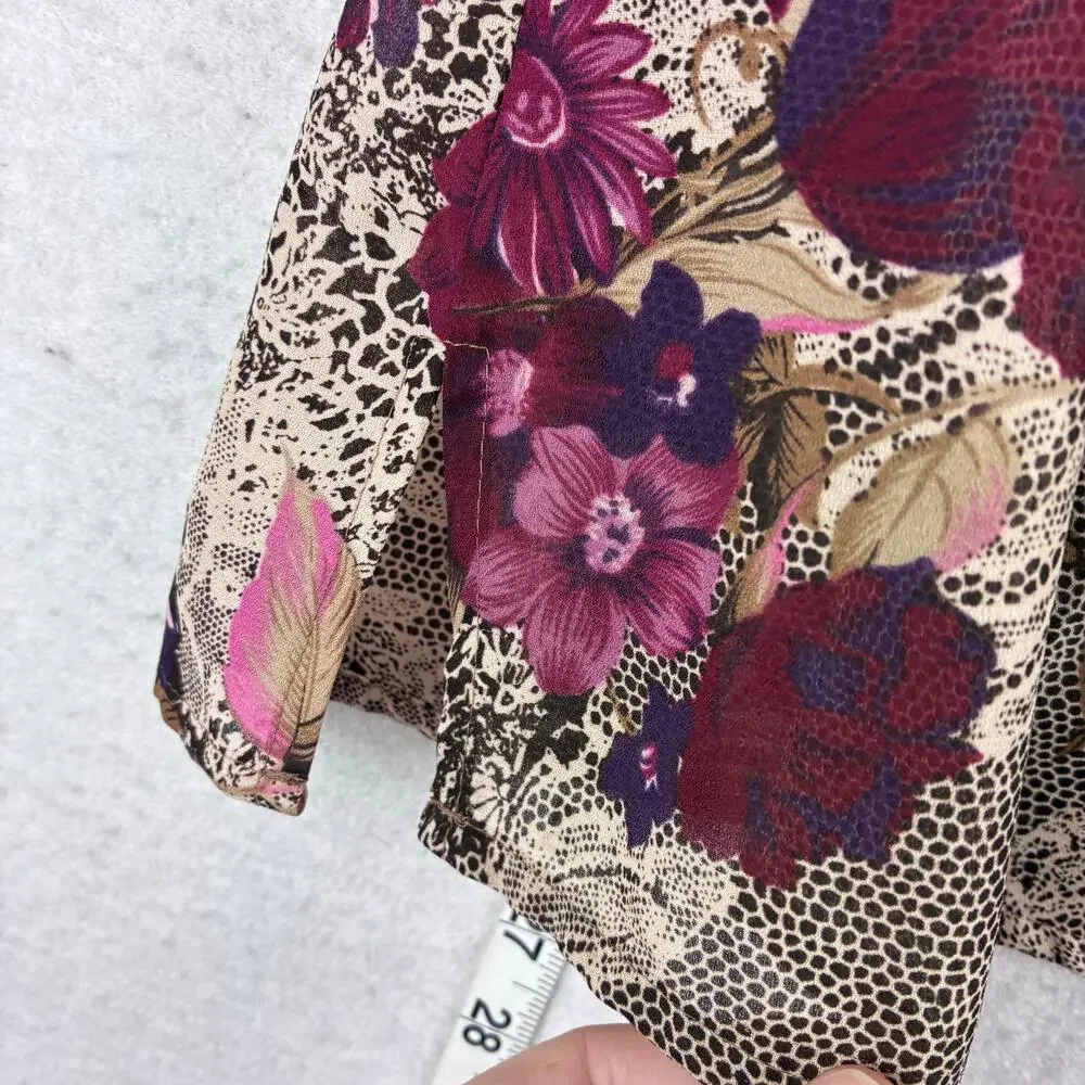 Vintage Notations Long Sleeve Button Up Blouse Women's Large Floral Lace Ruffle